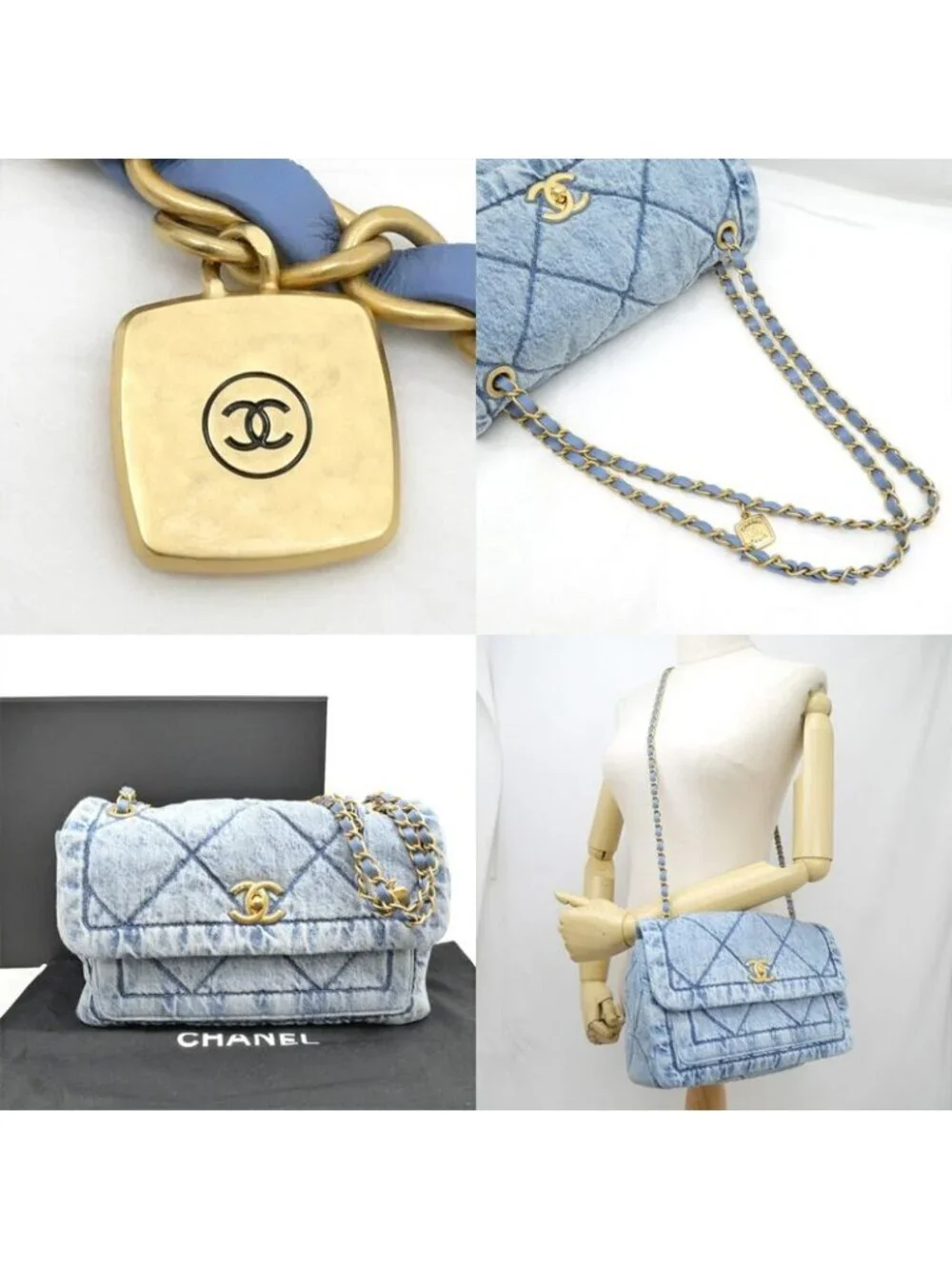 Chanel Bag Chain Shoulder Maxi Washed Denim As5734 Random Leather